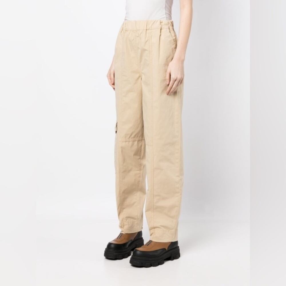 GANNI Womens Straight Leg Organic Cotton Cargo Beige Pull On Trousers L - Picture 2 of 12